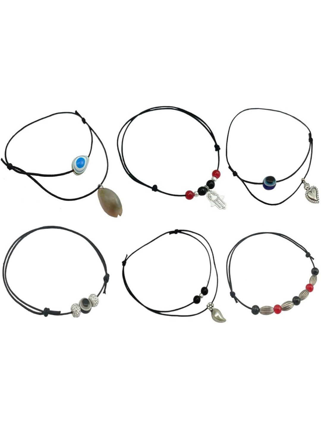 

HIGH TRENDZ Pack of 6 Single Leg Thread Knot Cotton Dori Anklet, Black