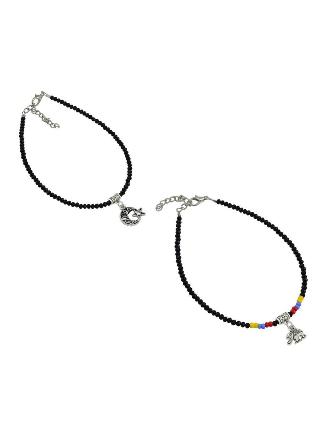 

HIGH TRENDZ Pack of 2 Single Leg Beads Alloy Anklet, Black