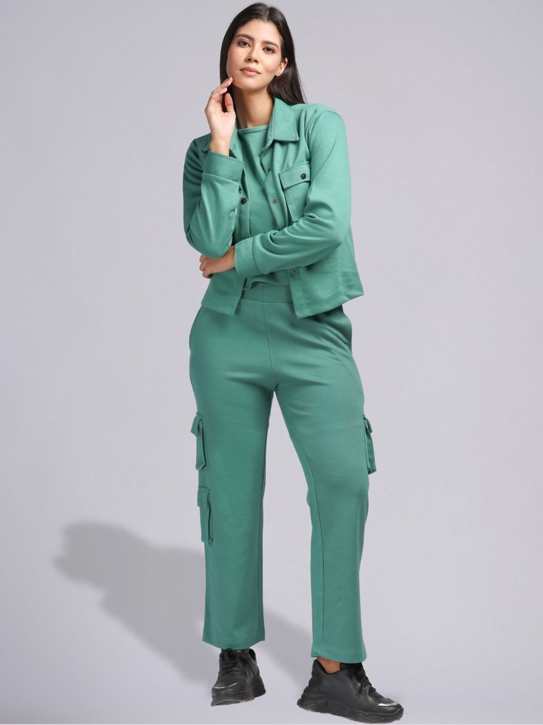 

PUREMIST Round Neck Sleeveless Top With Trouser With Jacket, Sea green