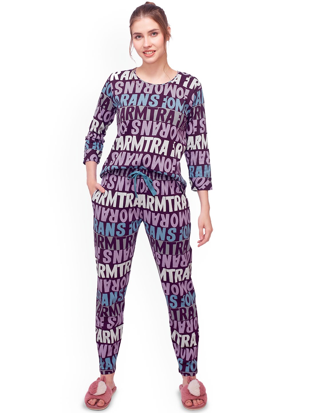 

Lotik Women Printed Night suit, Burgundy