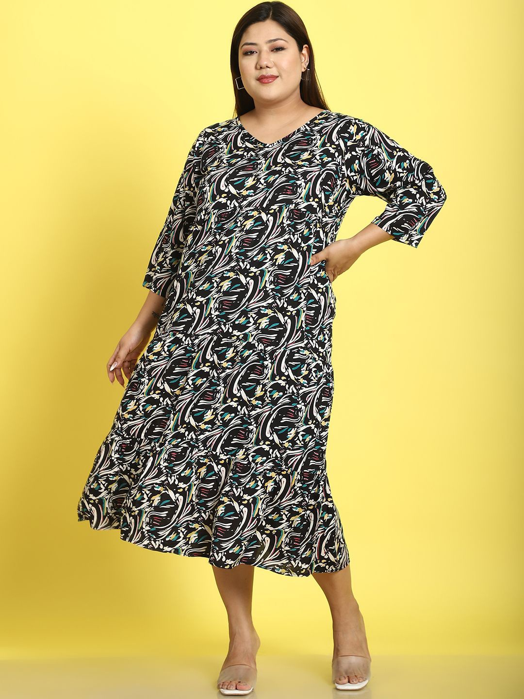 

theRebelinme Floral Print A-Line Midi Dress, Black
