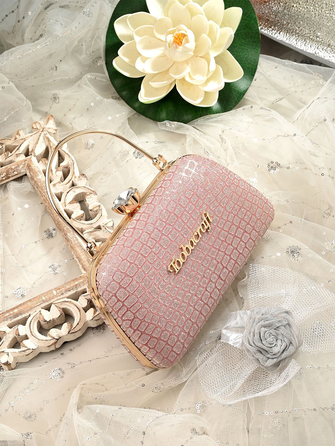 

Toobacraft Embellished Box Clutch, Pink