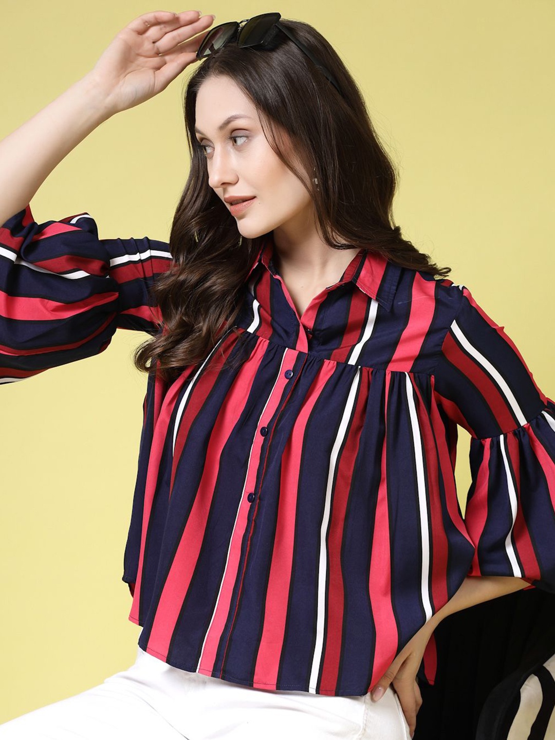 

BEING NAUGHTY Women Edgy Opaque Striped Casual Shirt, Pink