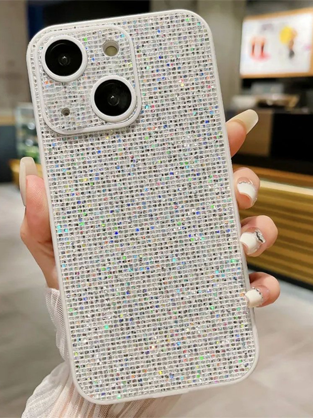 

Luxury Kase Glitter iPhone 15 Back Case Mobile Accessories, White