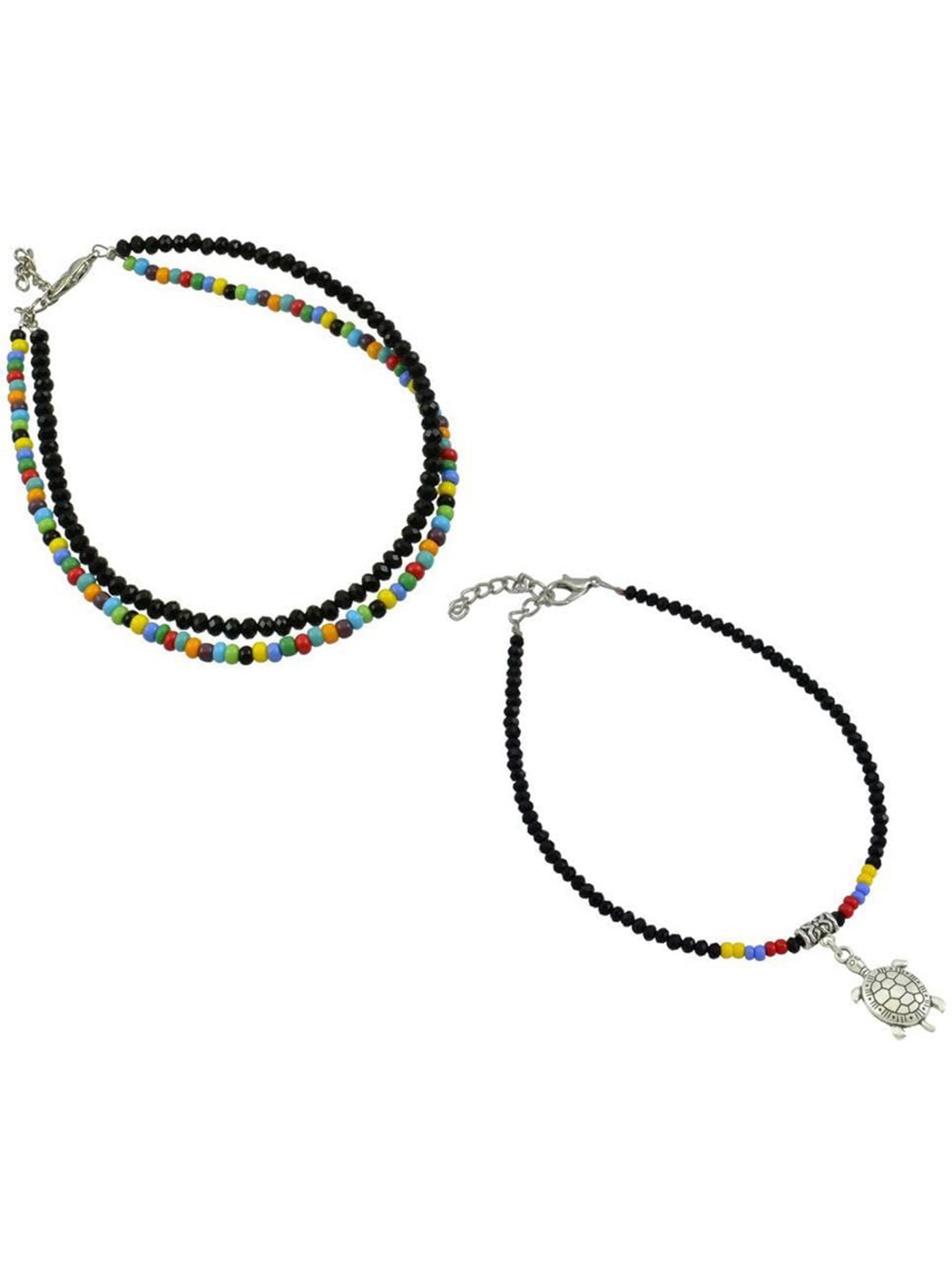 

HIGH TRENDZ Set Of 2 Single Leg Beaded Anklet, Black