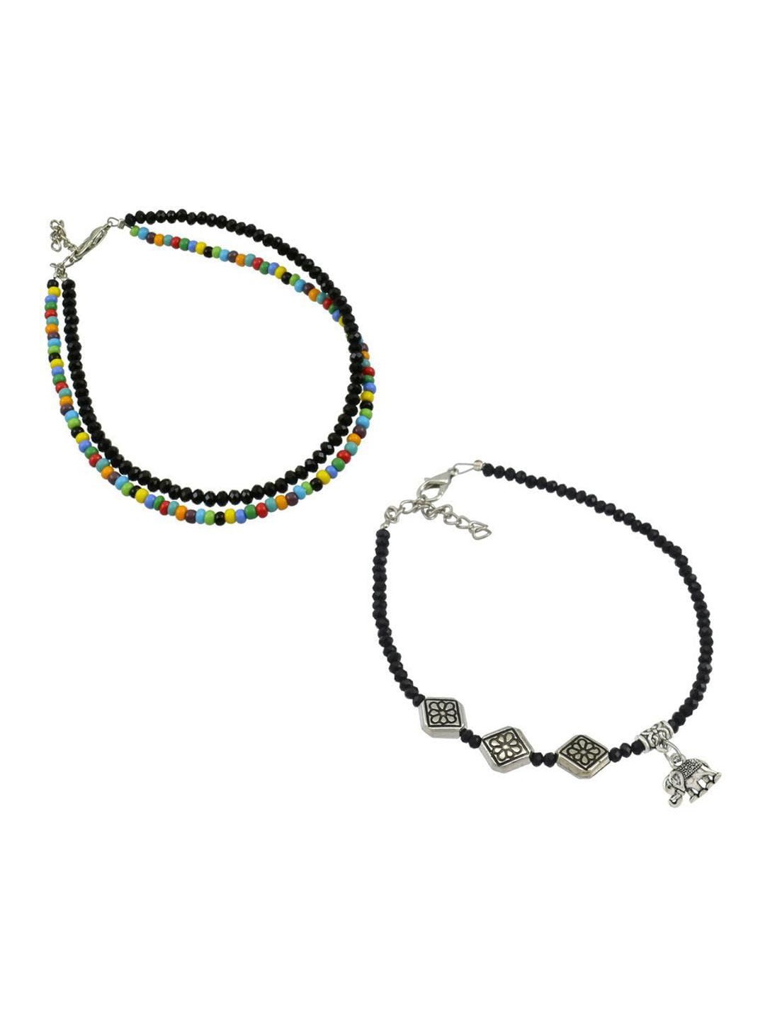 

HIGH TRENDZ Pack Of 2 Single Leg Beads Anklet, Silver