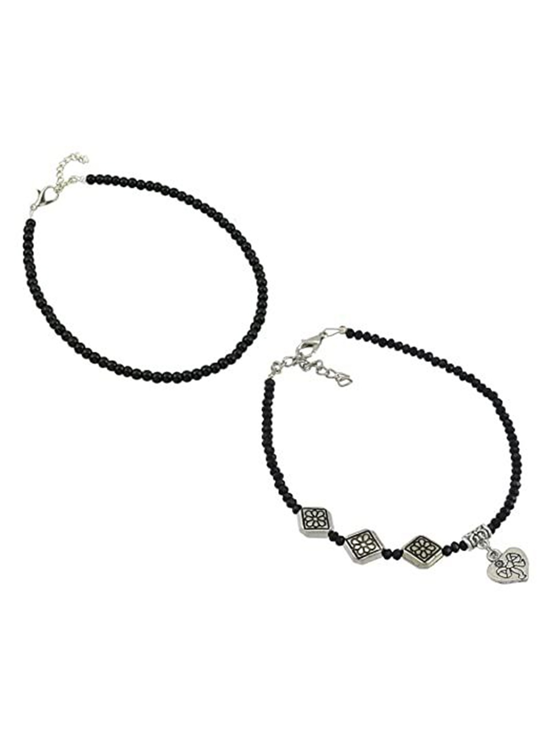 

HIGH TRENDZ Set of 2 Beaded Anklet, Black