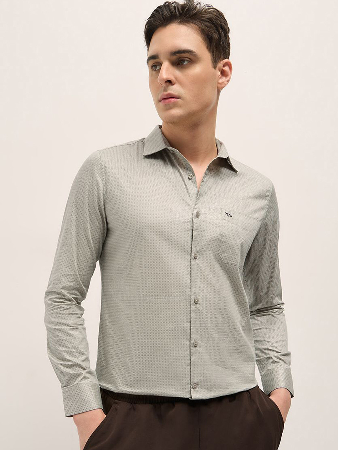 

THE BEAR HOUSE Men Spread Collar Geometric Printed Cotton Tailored Fit Formal Shirt, Grey