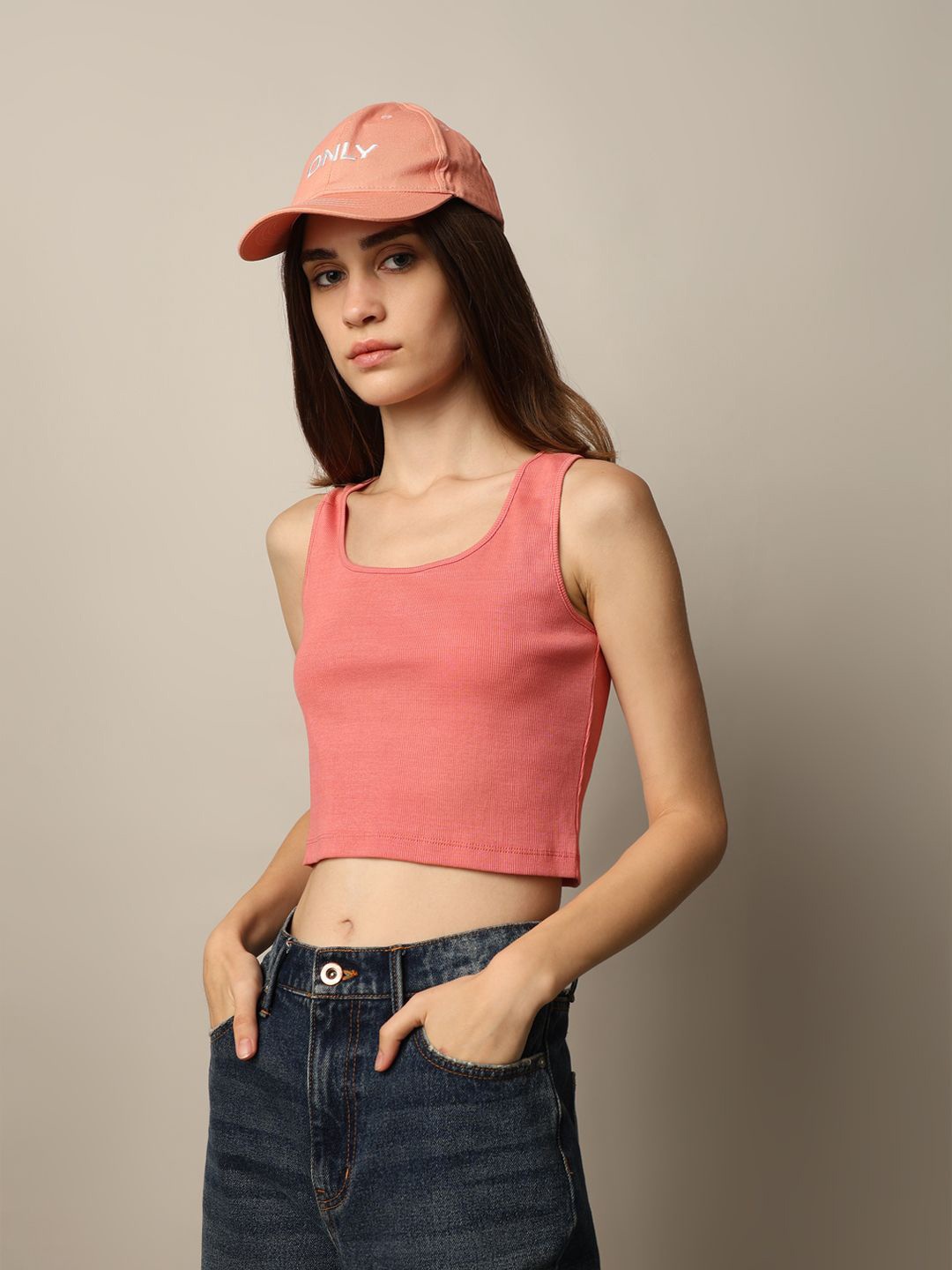 

ONLY Cotton Tank Crop Top, Pink
