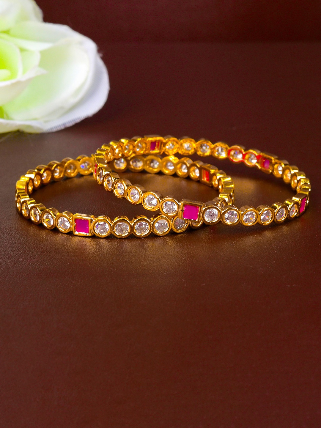 

Zevarly Set Of 2 Gold-Plated CZ Studded Bangles