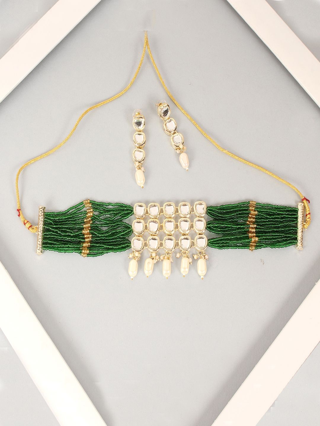 

Divisha Gold-Plated Kundan-Studded Jewellery Set, Green