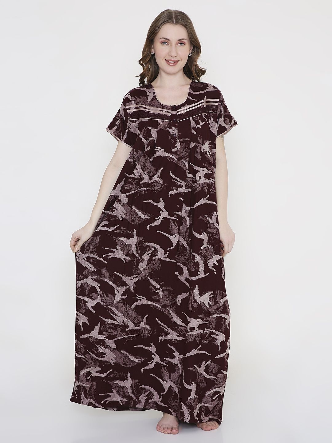 

NIGHTSPREE Printed Maxi Nightdress, Maroon