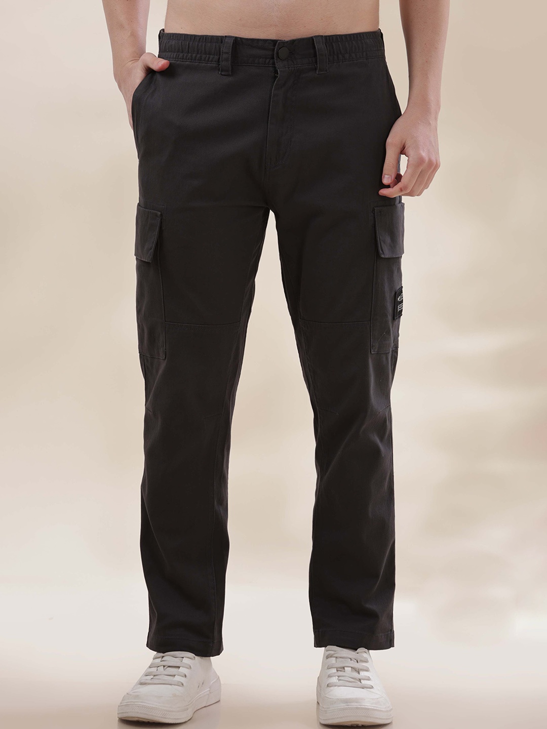 

HERE&NOW Men Slim Fit Cargos Trousers, Charcoal
