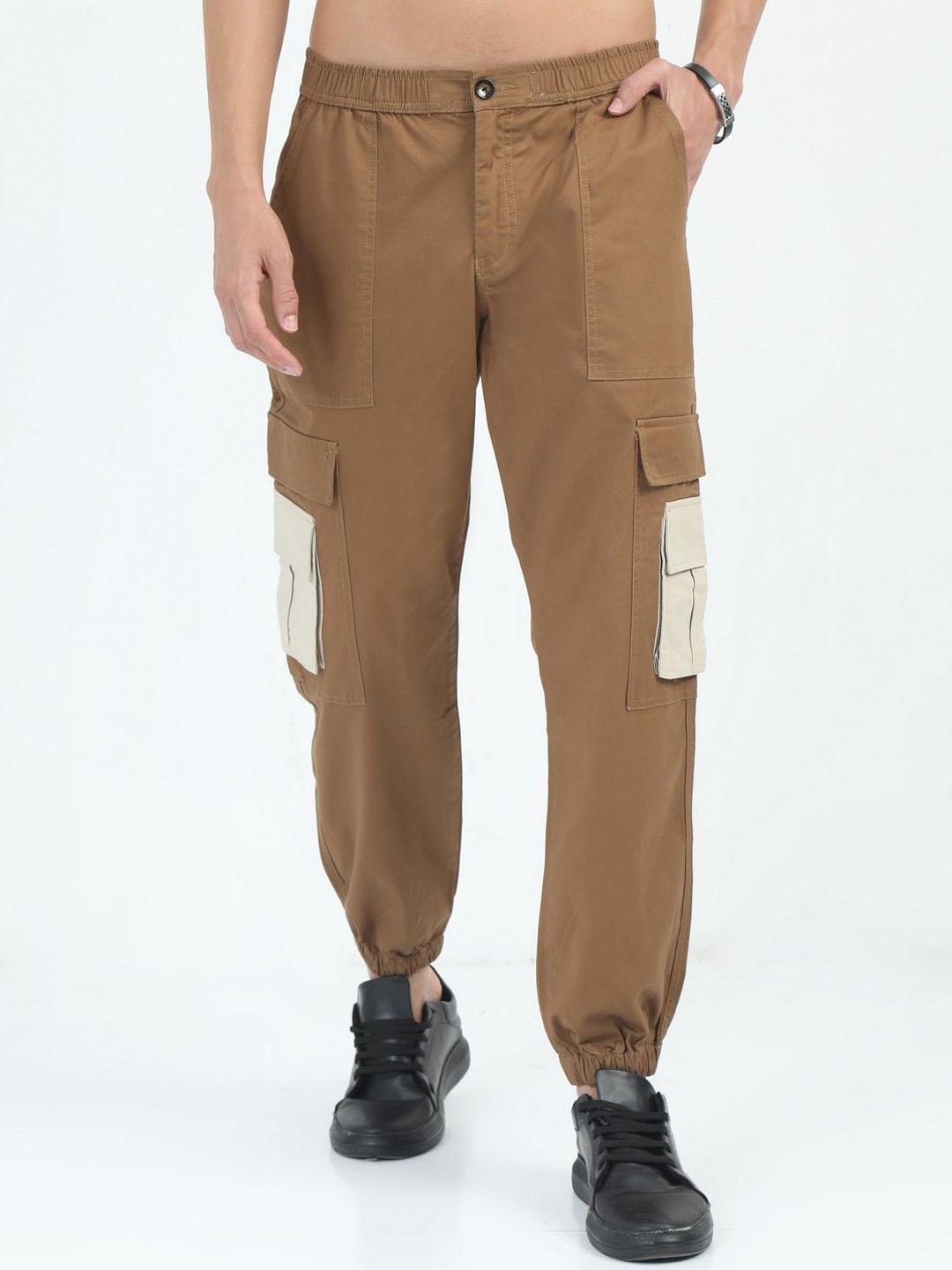 

NEVER NEUD Men Relaxed Loose Fit Joggers Trousers, Brown