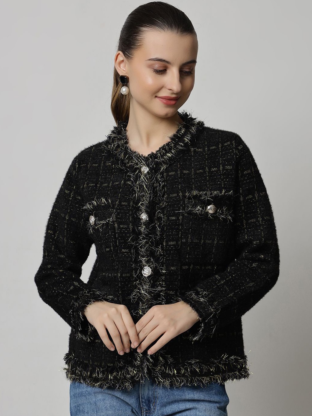 

KALINI Woollen Single-Breasted Overcoat, Black