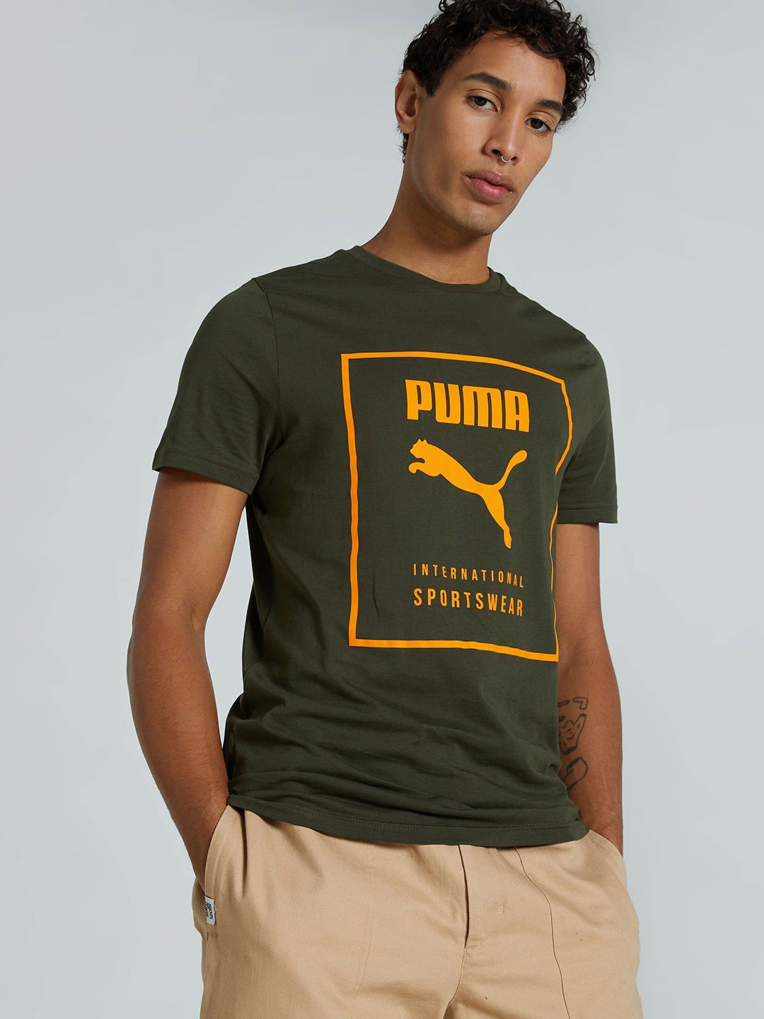 

Puma Ess Box Men's Graphic Slim Fit Tee, Olive