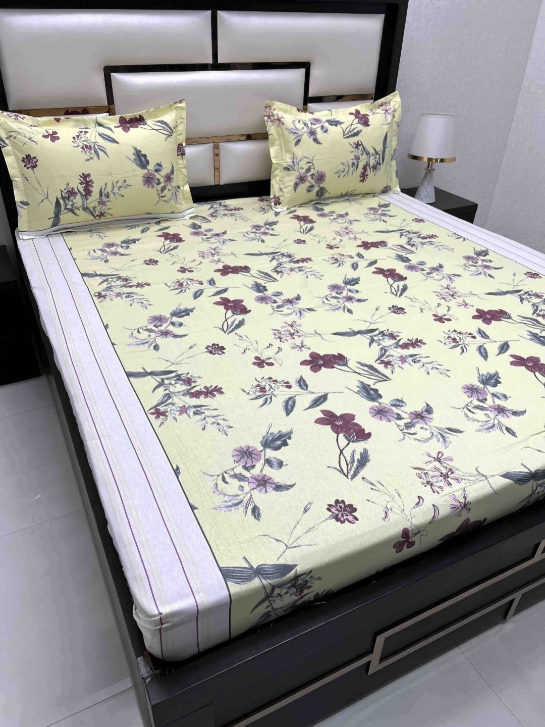 

Pure Decor Yellow & Red Floral 300 TC King Bedsheet with 2 Pillow Covers