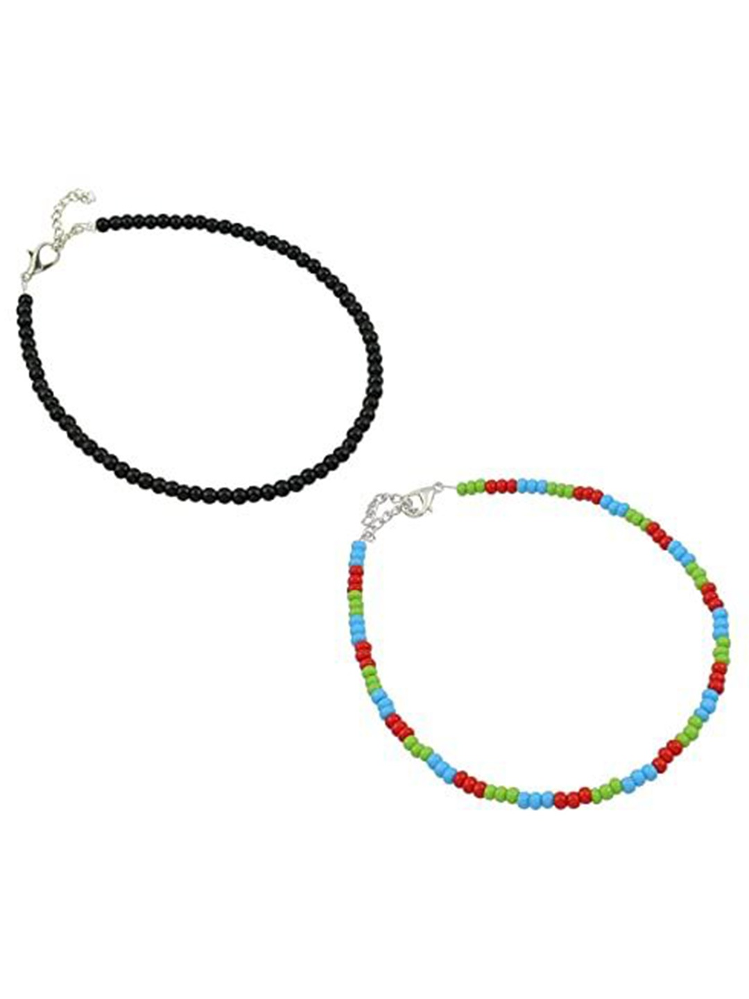 

HIGH TRENDZ Pack Of 2 Beaded Single Leg Anklets, Silver
