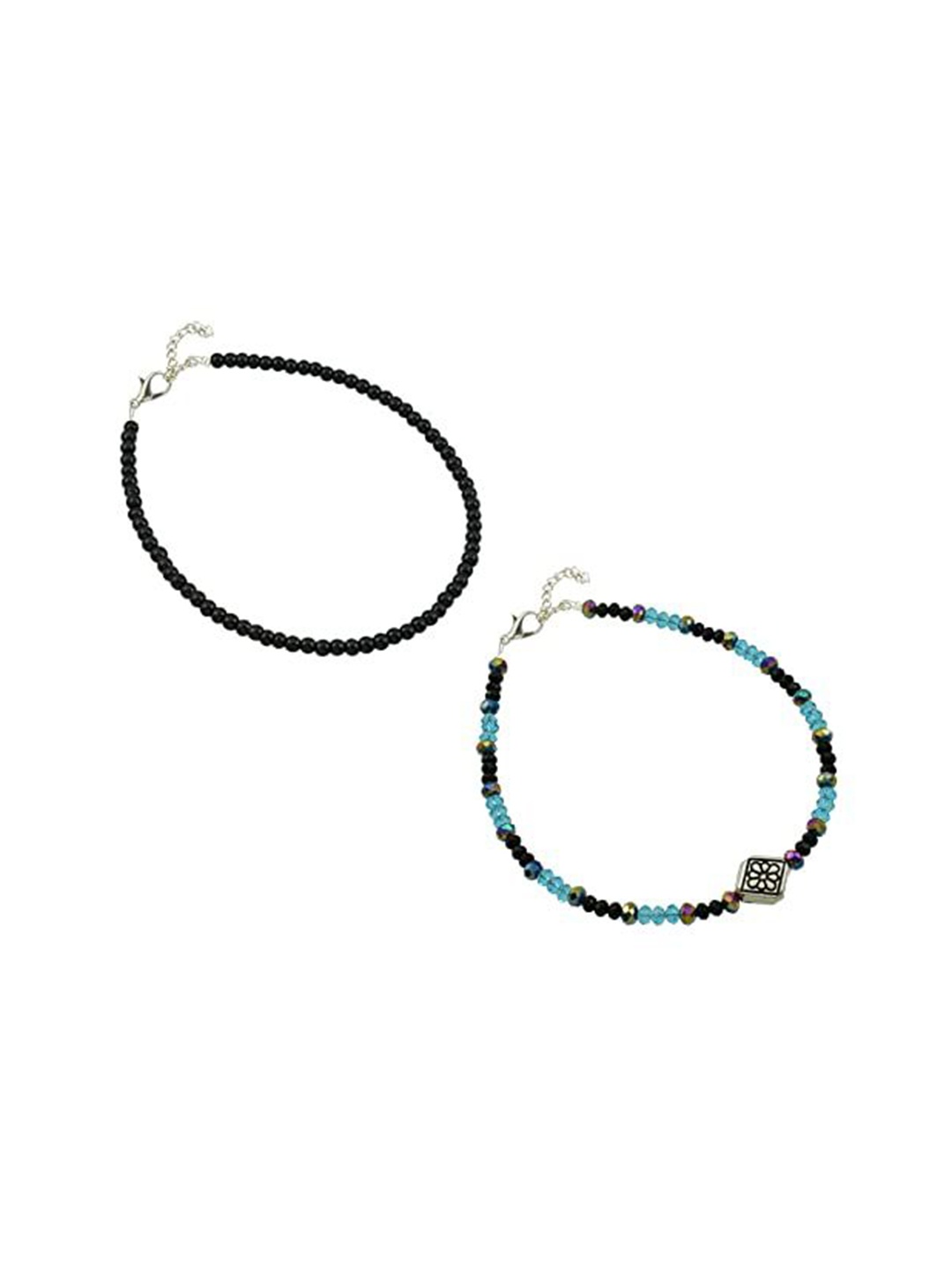 

HIGH TRENDZ Pack Of 2 Single Leg Beads Anklet, Silver