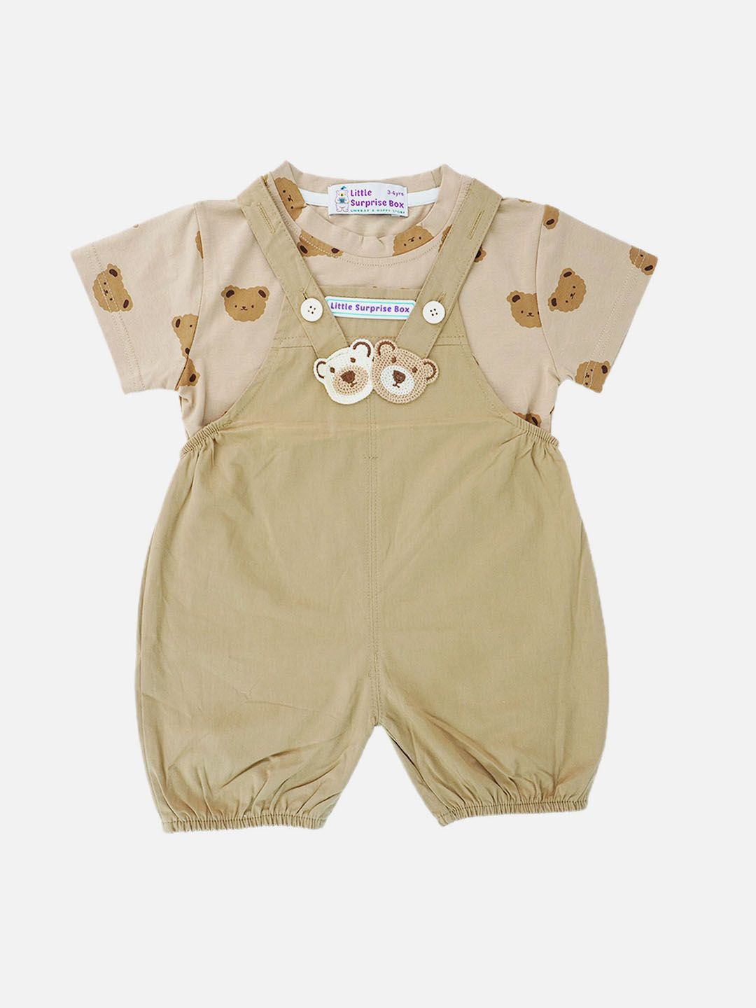 

Little Surprise Box LLP Kids Short Dungaree With Printed T-Shirt, Brown