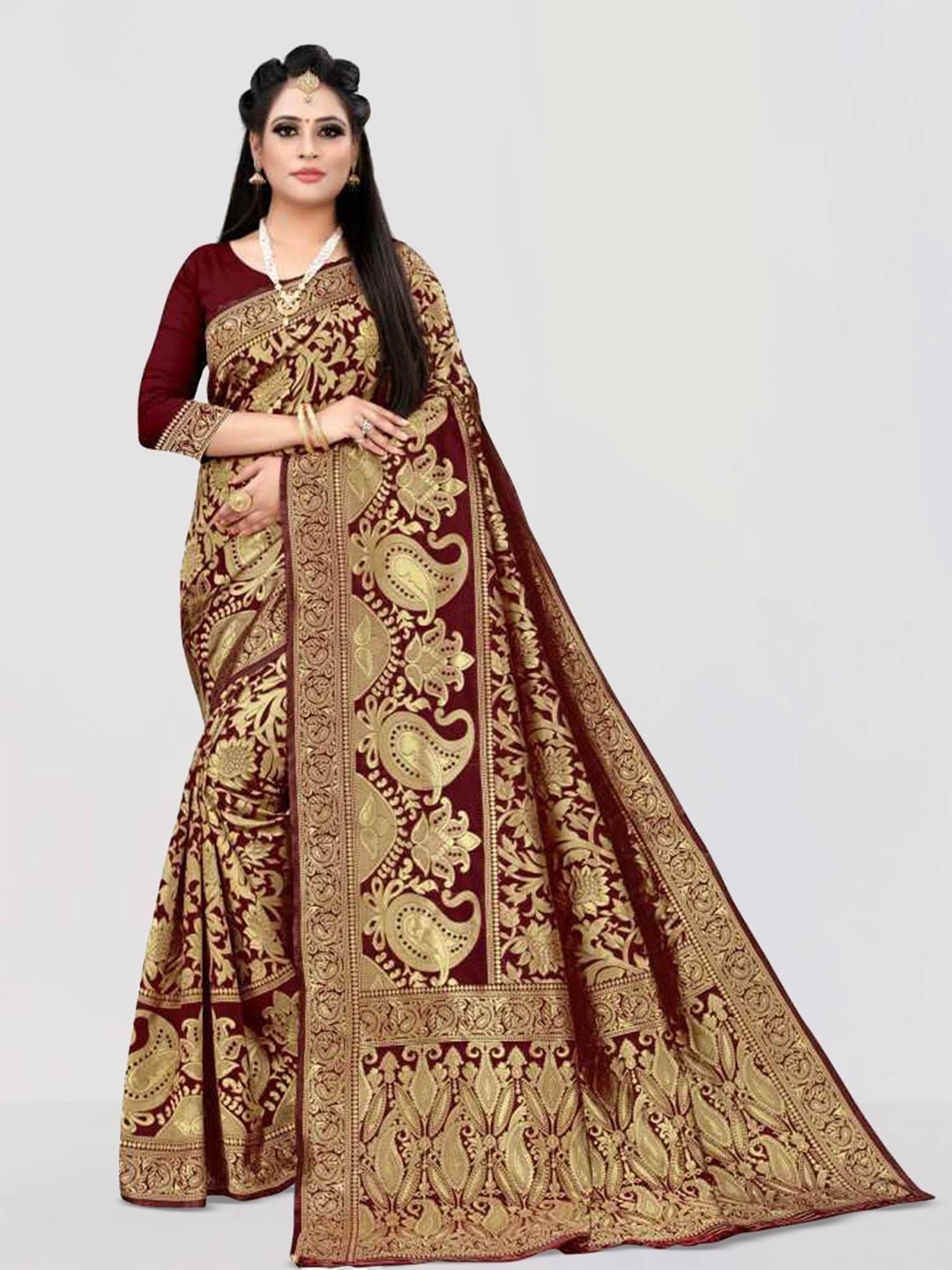 

Shiroya Brothers Woven Design Zari Art Silk Heavy Work Banarasi Saree, Maroon