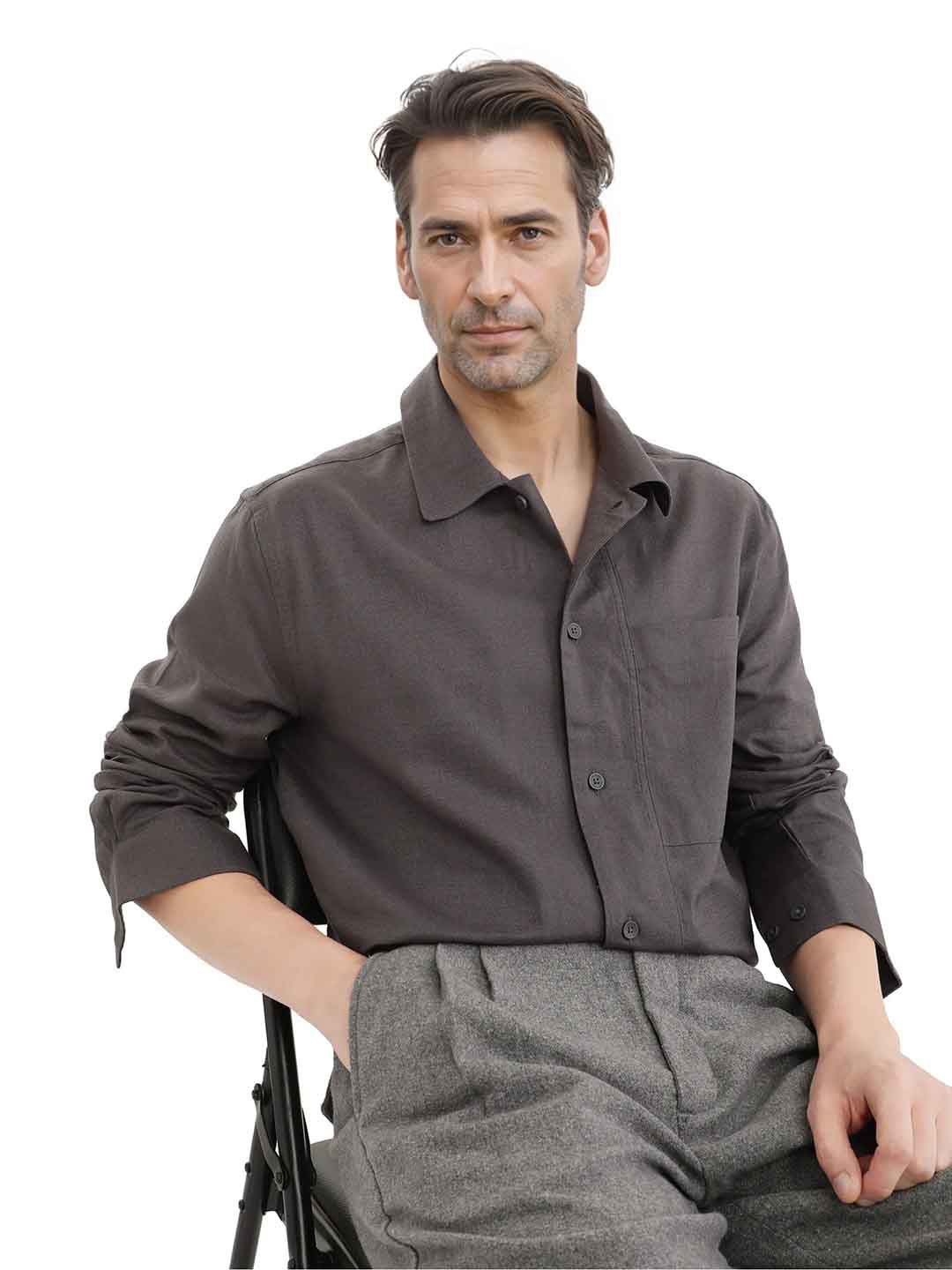 

RARE RABBIT Men Comfort Spread Collar Solid Cotton Casual Shirt, Grey