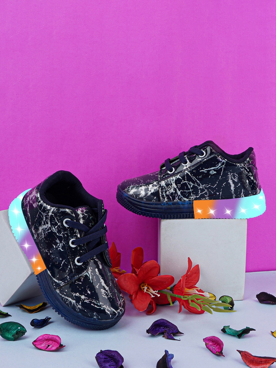 

BAESD Unisex Kids Woven Design Patent Leather Sneakers, Navy blue