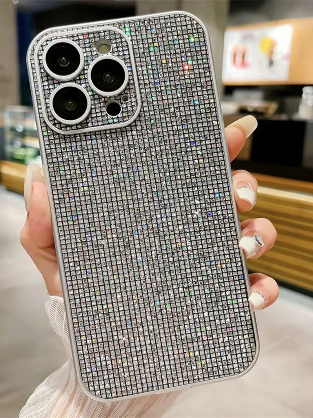 

Luxury Kase Glitter iPhone 13 Pro Max Back Case Mobile Accessories, Silver