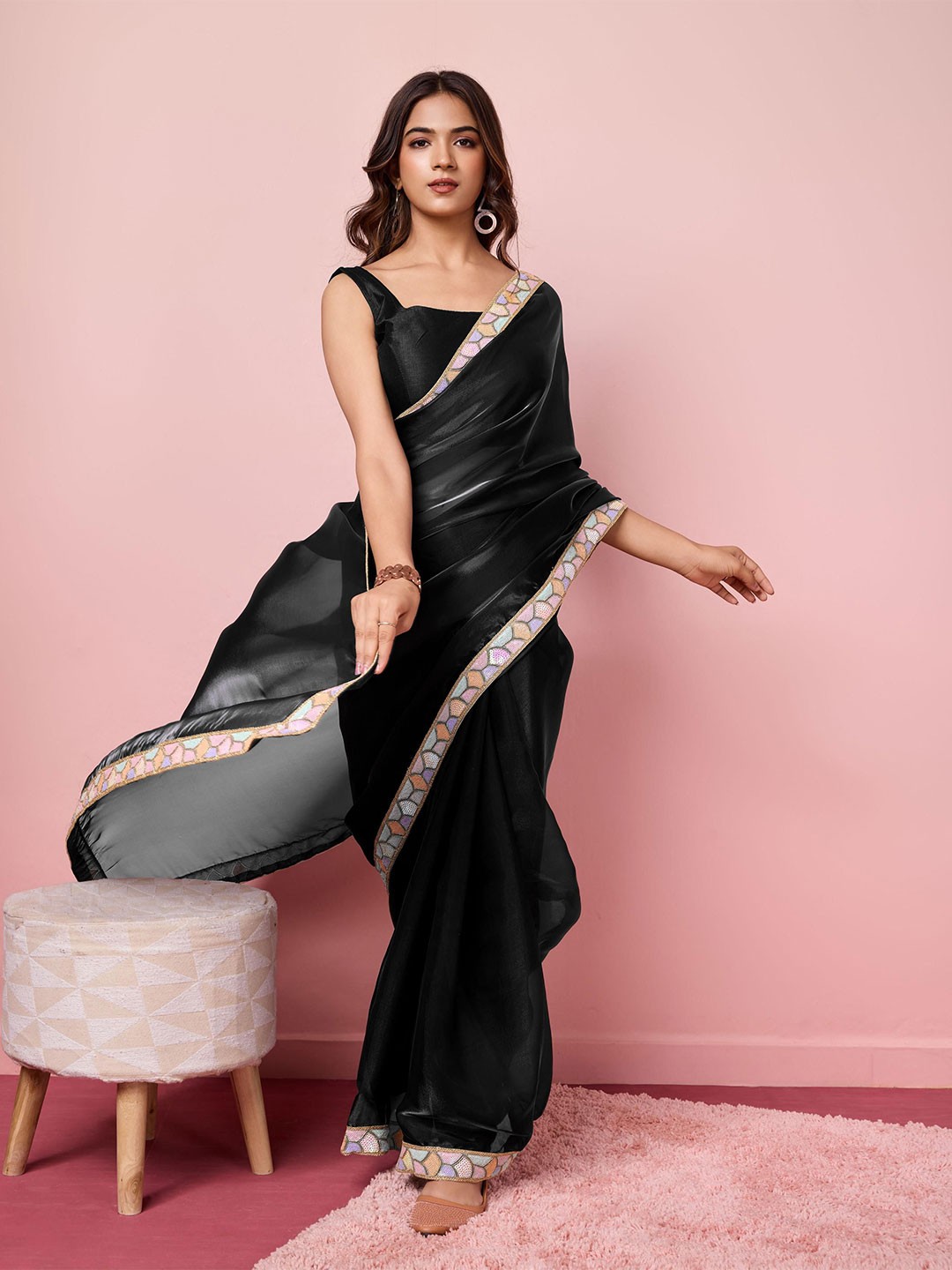

HERE&NOW Sequinned Embellished Saree, Black