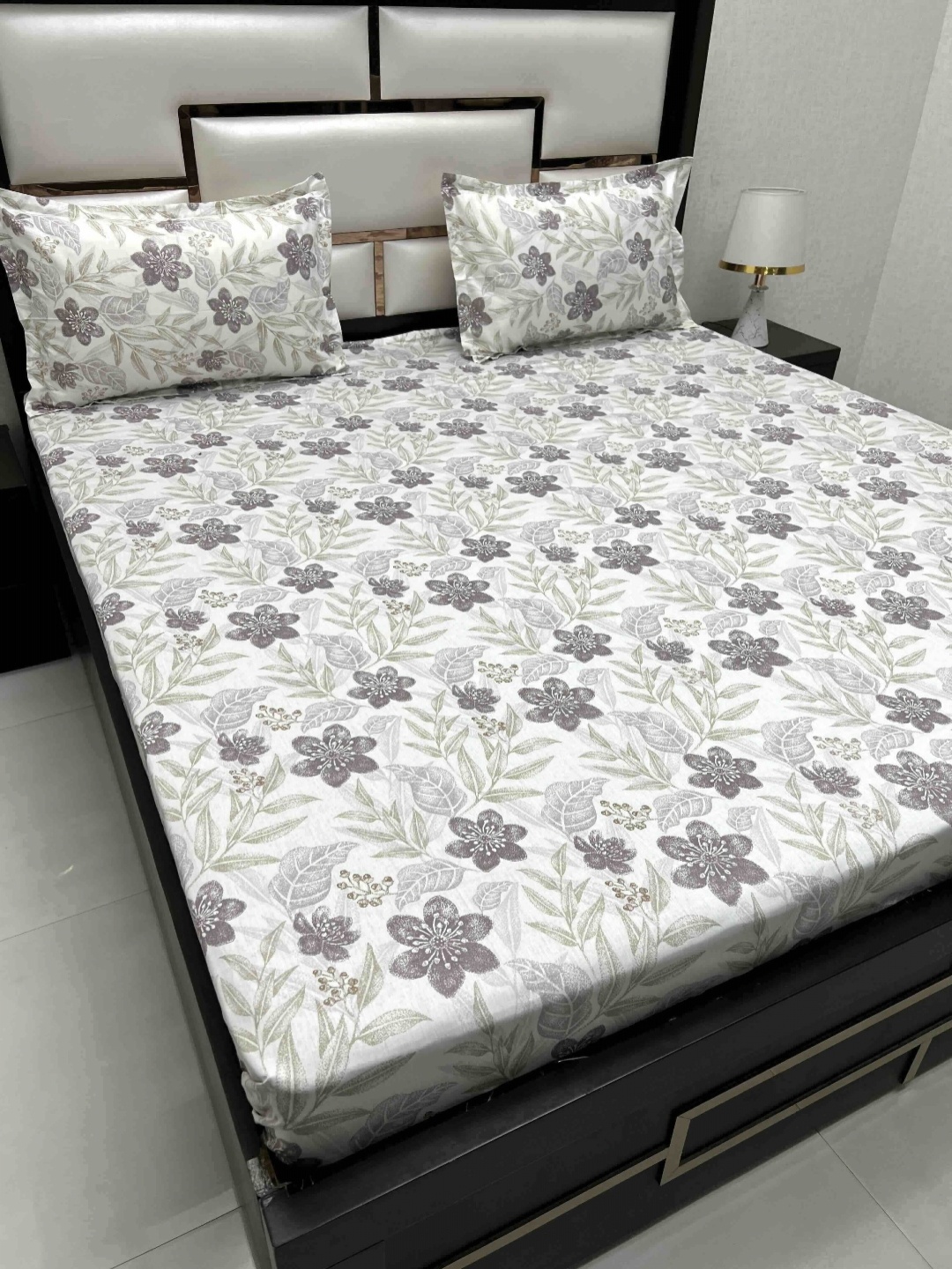 

Pure Decor White & Brown Floral 300 TC King Bedsheet with 2 Pillow Covers