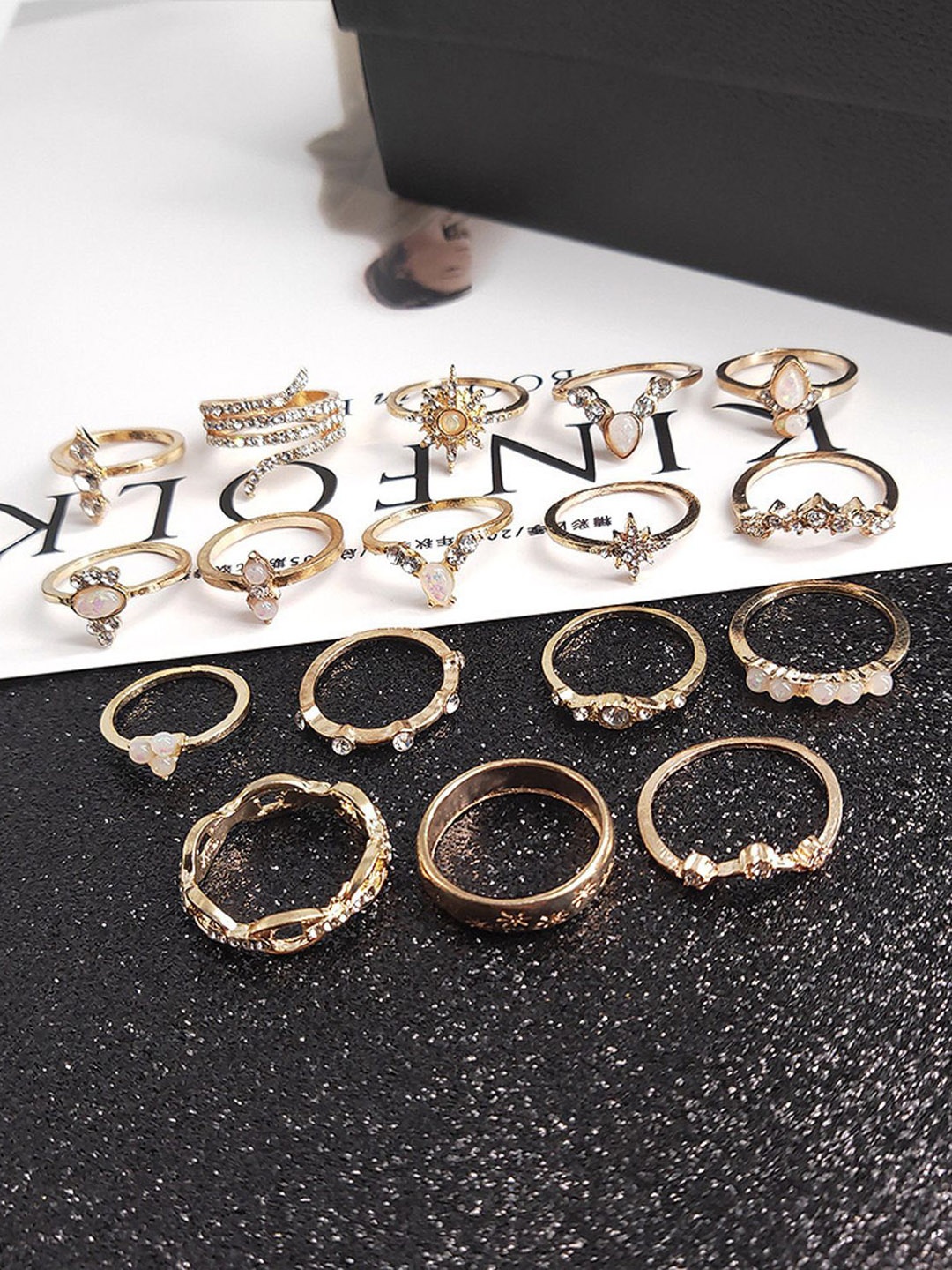 

Vembley Set Of 17 Gold-Plated AD-Studded Finger Ring