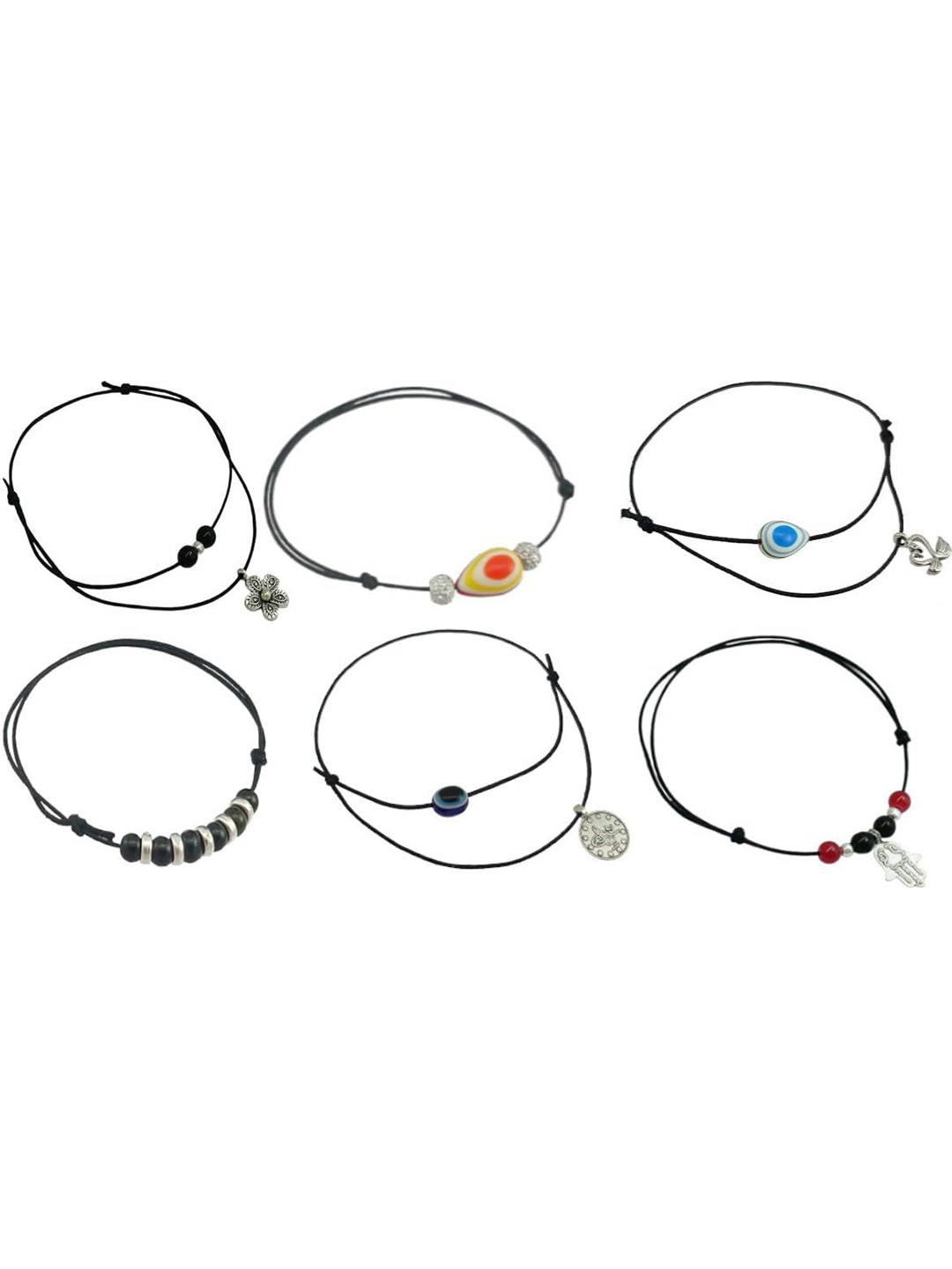 

HIGH TRENDZ Pack Of 6 Beaded Single Leg Anklets, Silver