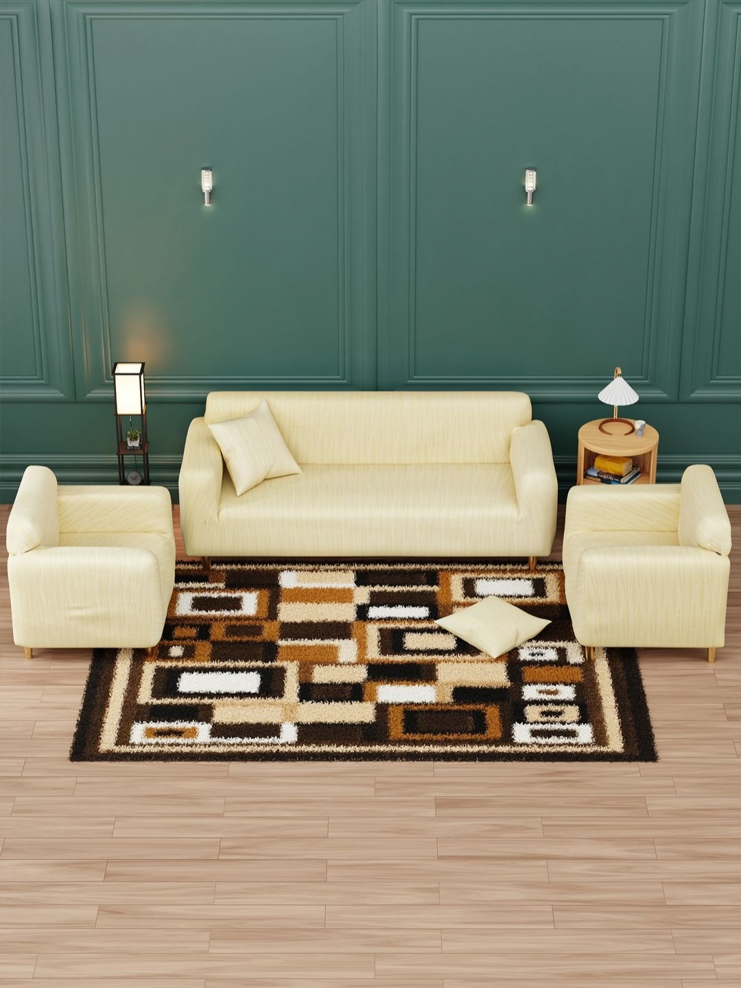 

Myntra Elegant Homes Yellow & Beige Printed Jacquard 5 Seater Sofa Cover With Arms