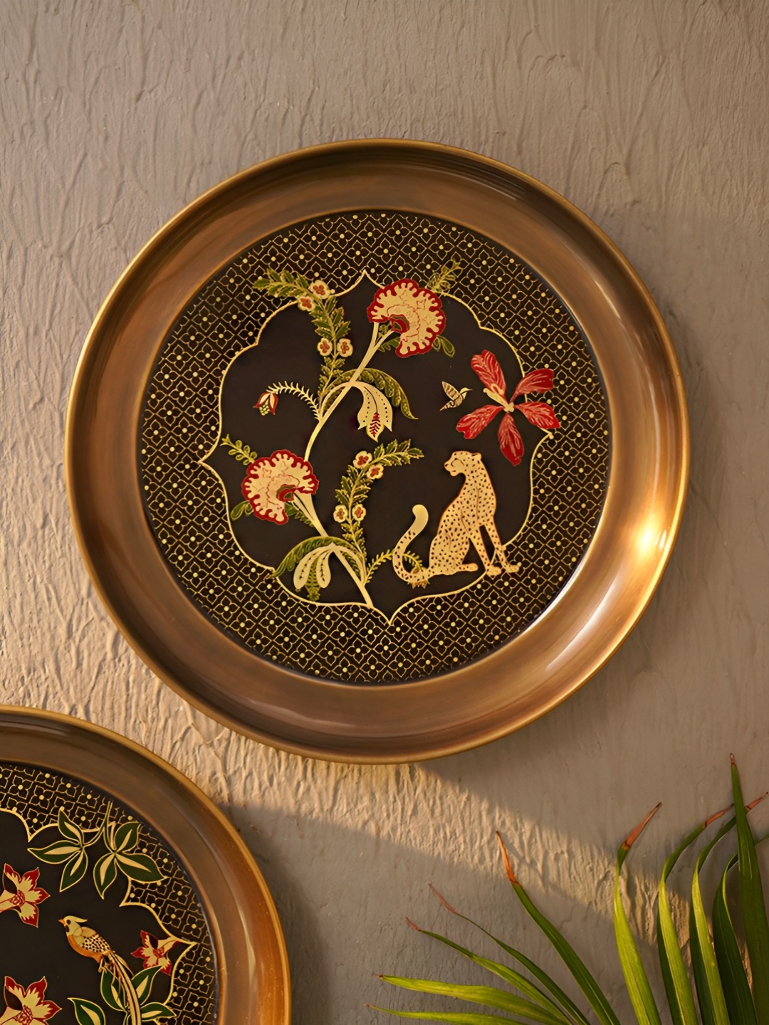 

JAYPORE Brown Floral Brass Wall Plate Wall Decor