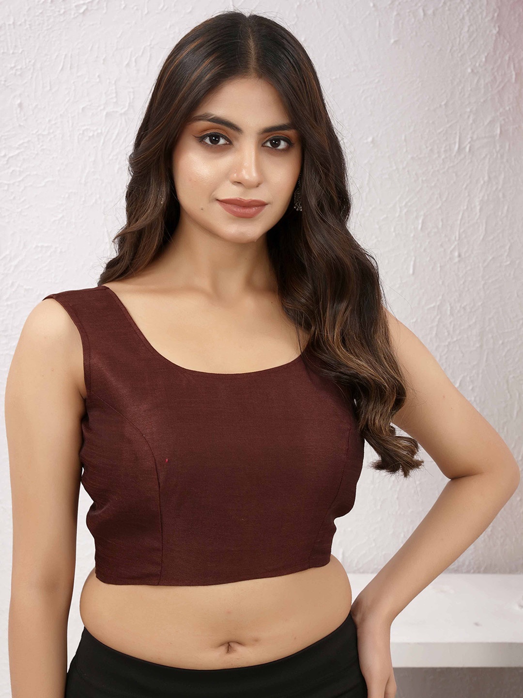 

Globon Impex Silk Round Neck Saree Blouse, Brown