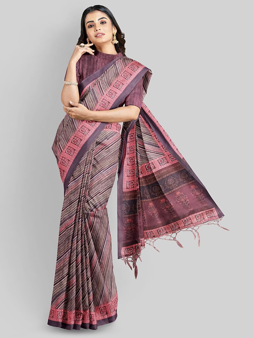 

Avyay Creation Leheriya Chanderi Saree, Purple