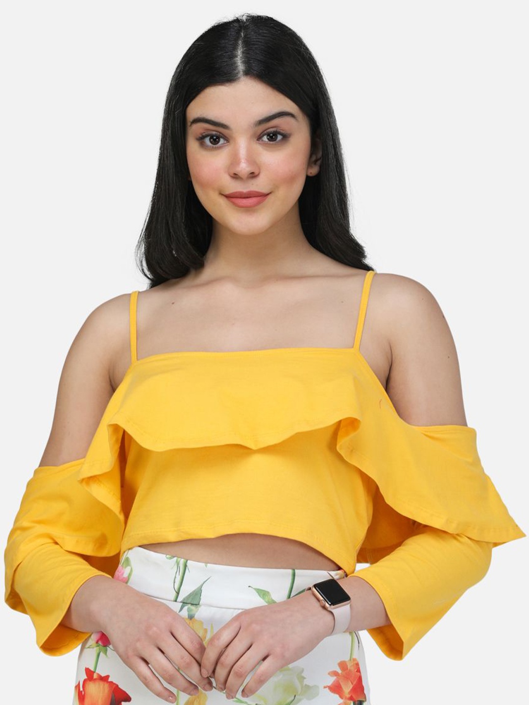 

BAESD Cold-Shoulder Crop Top, Yellow