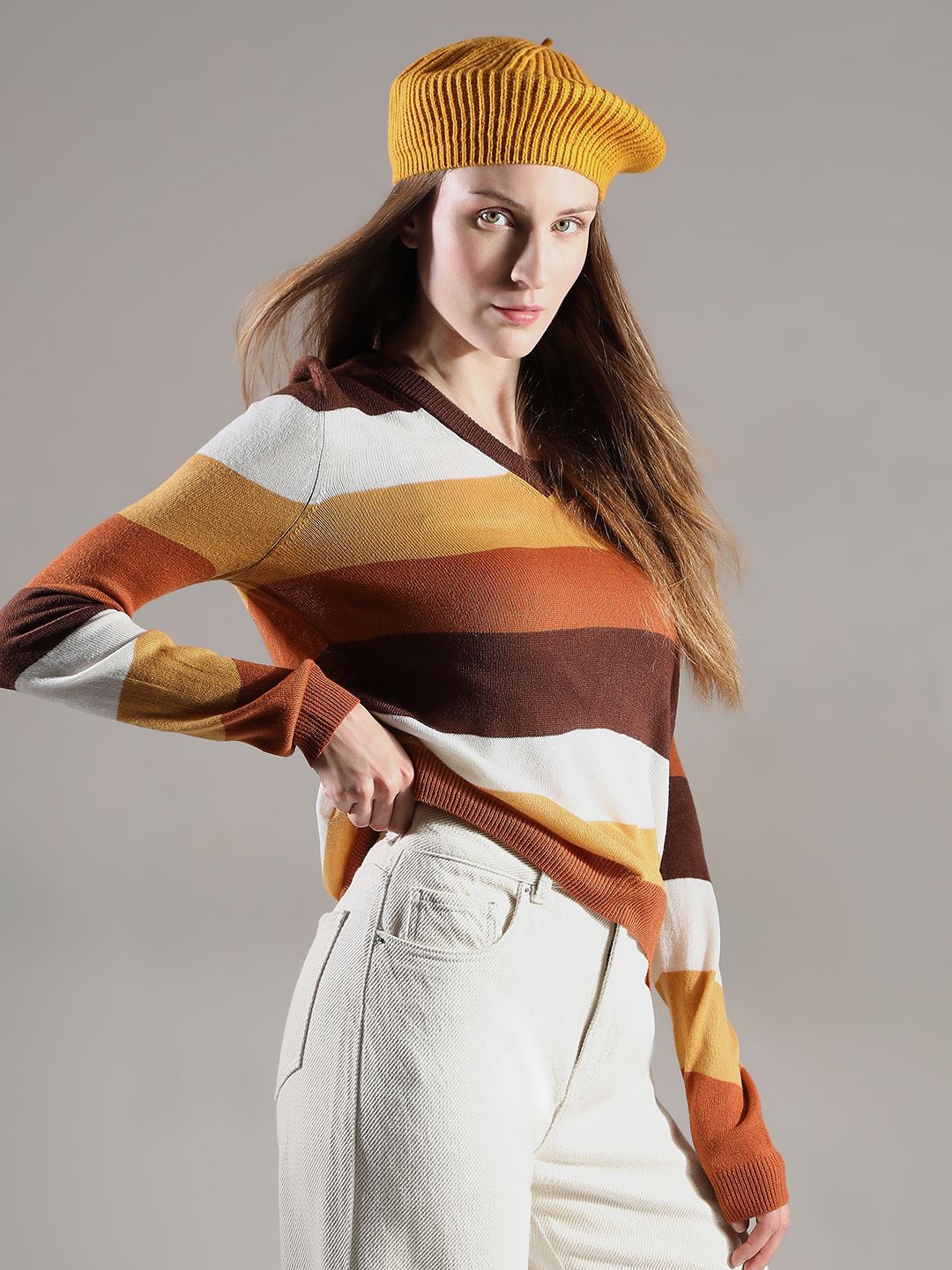 

Vero Moda Women Striped Pullover, Brown