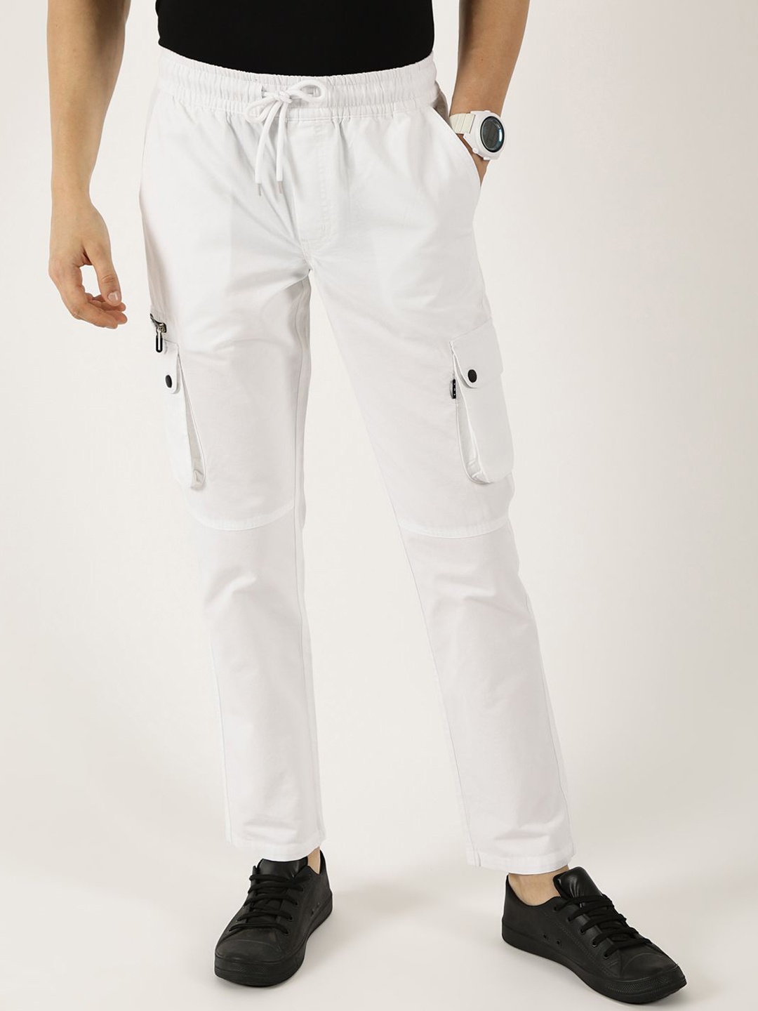 

Thomas Scott Men Pure Cotton Smart Mid-Rise Straight Fit Easy Wash Cargos, White