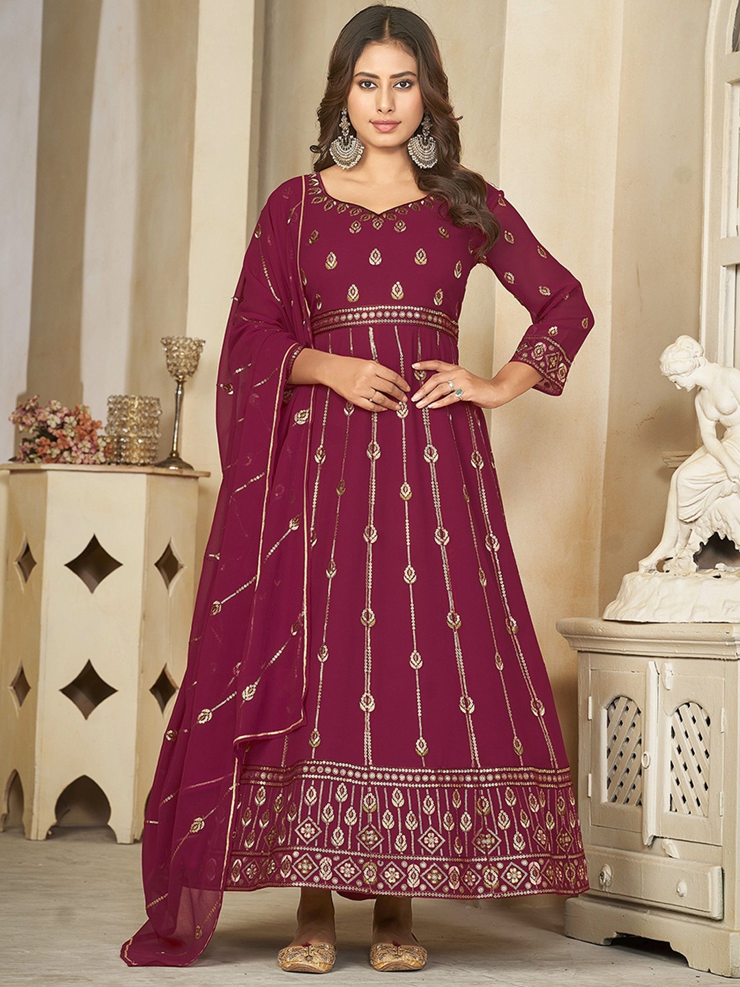 

KALINI Embroidered Semi-Stitched Dress Material, Pink