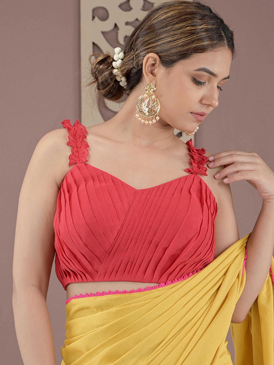 

IN ANY MANNER Women Pleated Saree Blouse, Red