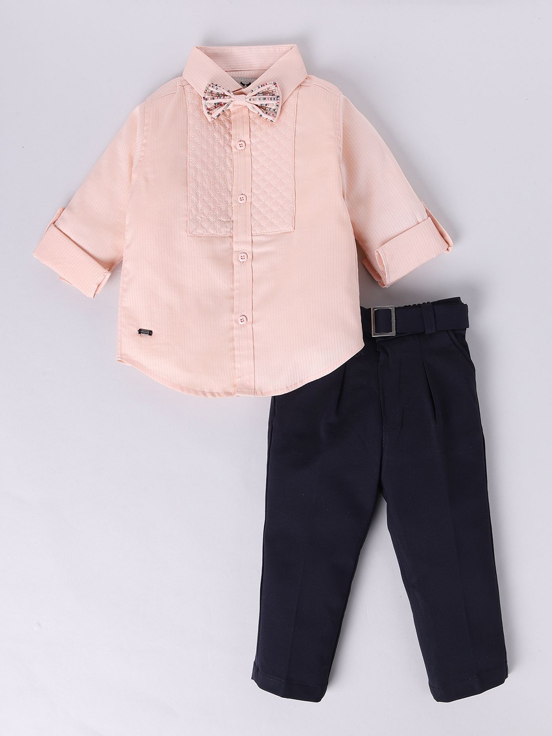 

LITTLE COLLARS Boys Embellished Shirt with Trousers, Peach