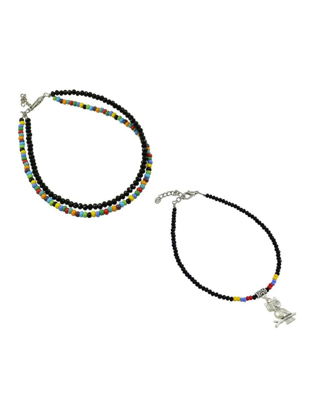 

HIGH TRENDZ Pack of 2 Single Leg Beads Anklet, Black