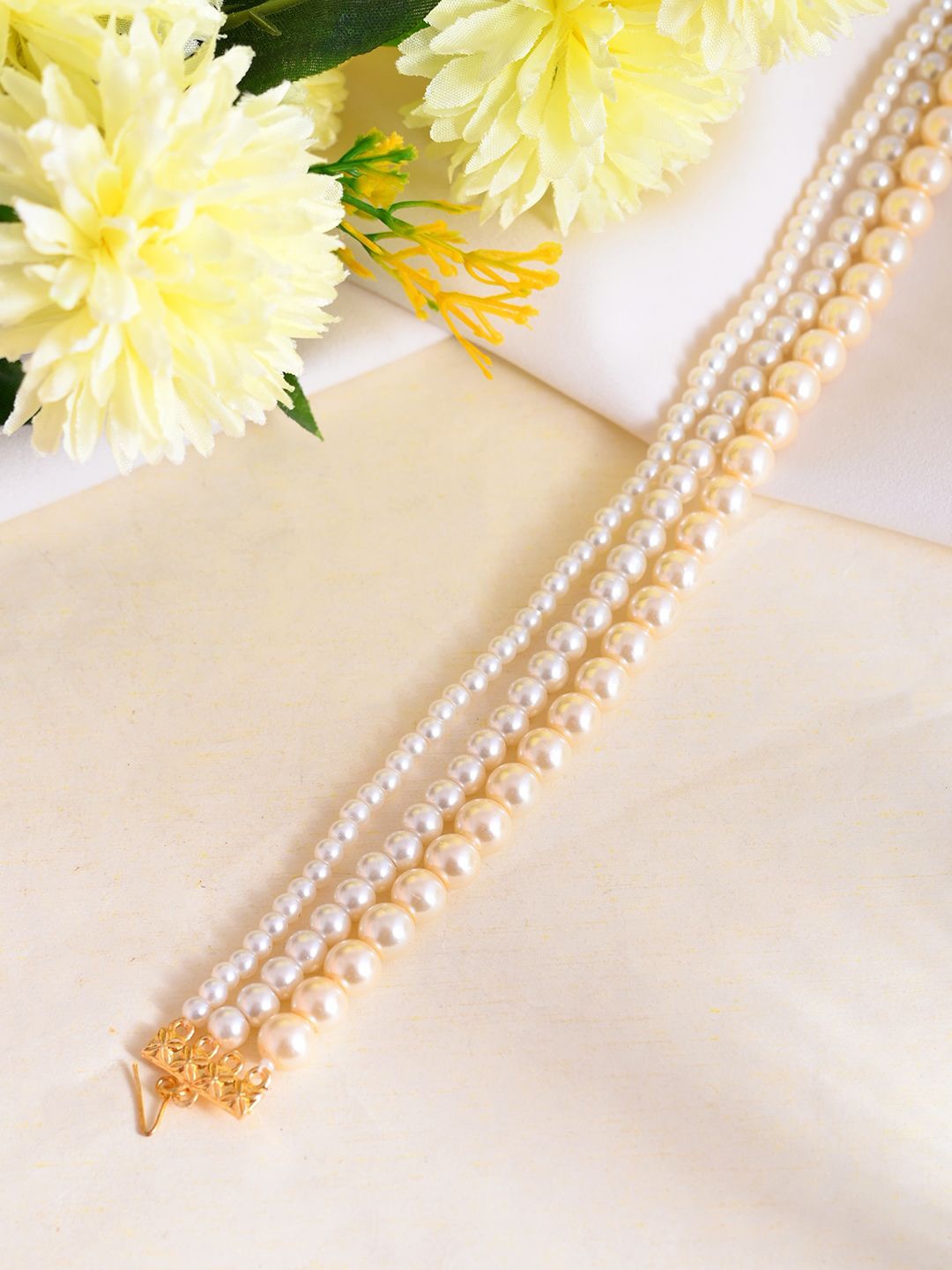 

Silvermerc Designs Gold-Plated Pearls Studded Matha Patti Head Jewellery