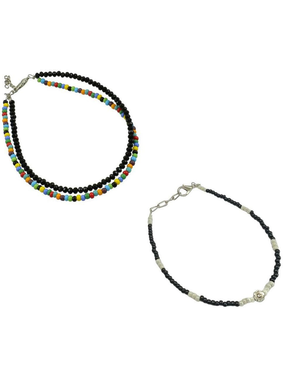 

HIGH TRENDZ Set Of 2 Single Leg Beaded Anklet, Black