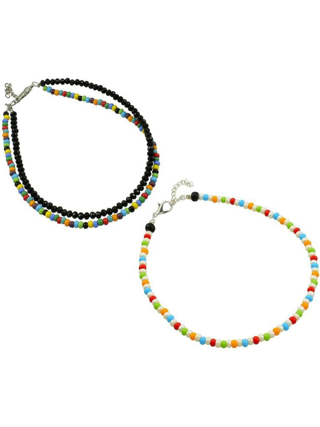 

HIGH TRENDZ Set Of 2 Single Leg Beaded Anklet, Black