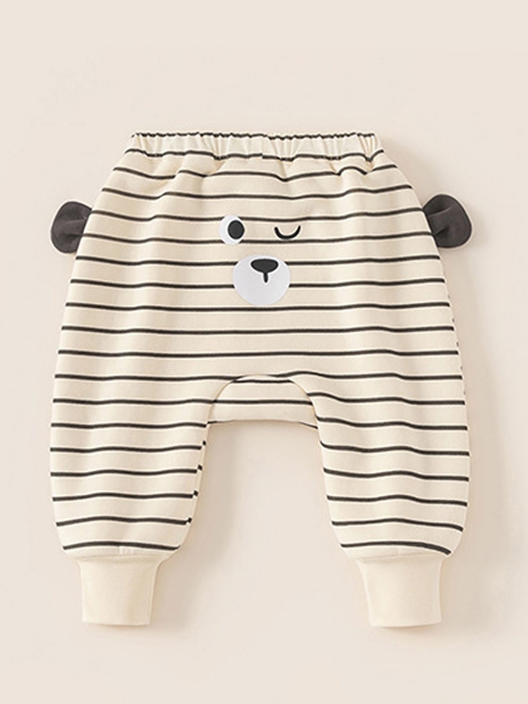 

LULU & SKY Girls Striped Tapered Fit High-Rise Joggers Trousers, Beige