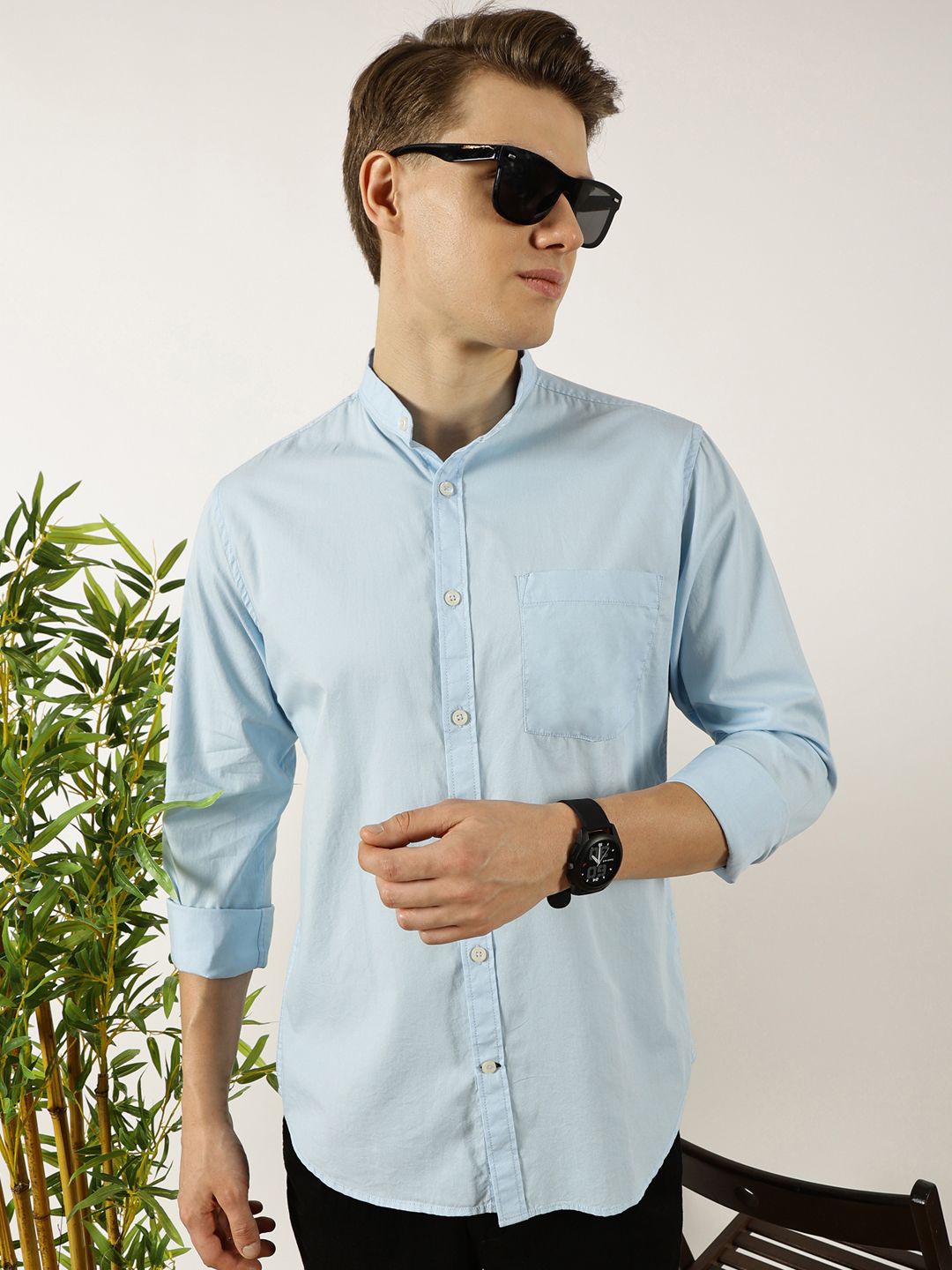 

Mast & Harbour Men Premium Slim Fit Opaque Casual Shirt, Blue