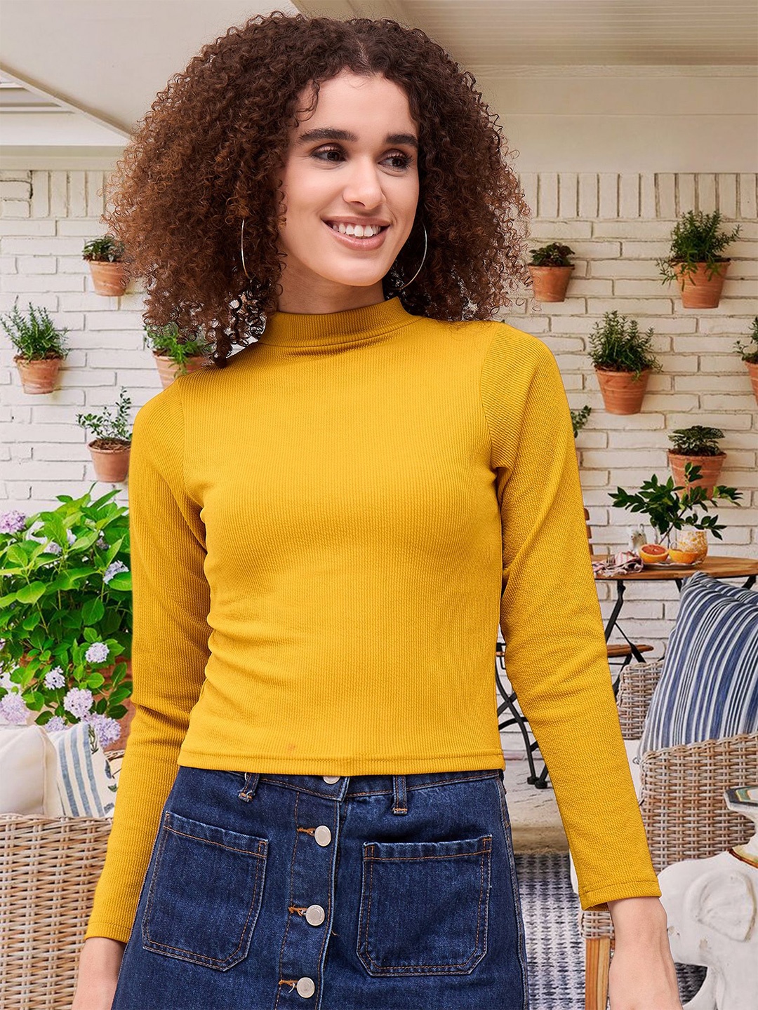 

DressBerry High Neck Regular Top, Mustard