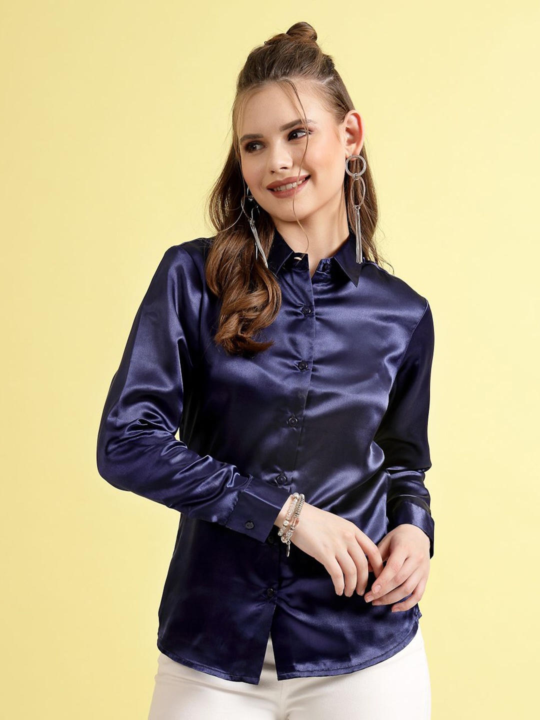 

BEING NAUGHTY Women Comfort Opaque Party Shirt, Blue